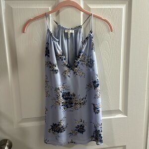 Joie Silk Top Blouse Pale Blue Beige Floral Print Size XS